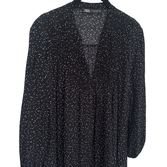 Zara Black and White Polka Dot Deep V-Neck Midi Dress Size XL - Picture 4 of 11
